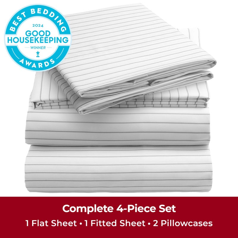 Mellanni Full Sheets Set - 4 PC Iconic Collection Bedding - Hotel Luxury, Extra Soft, Cooling Bed Sheets - Wrinkle, Fade, Stain Resistant (Full, Pinstripe Gray) - Image 2